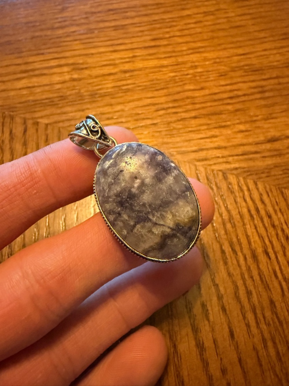 Purple and White(grey?) Gemstone Pendant Handmade 925 Sterling Silver Pendant